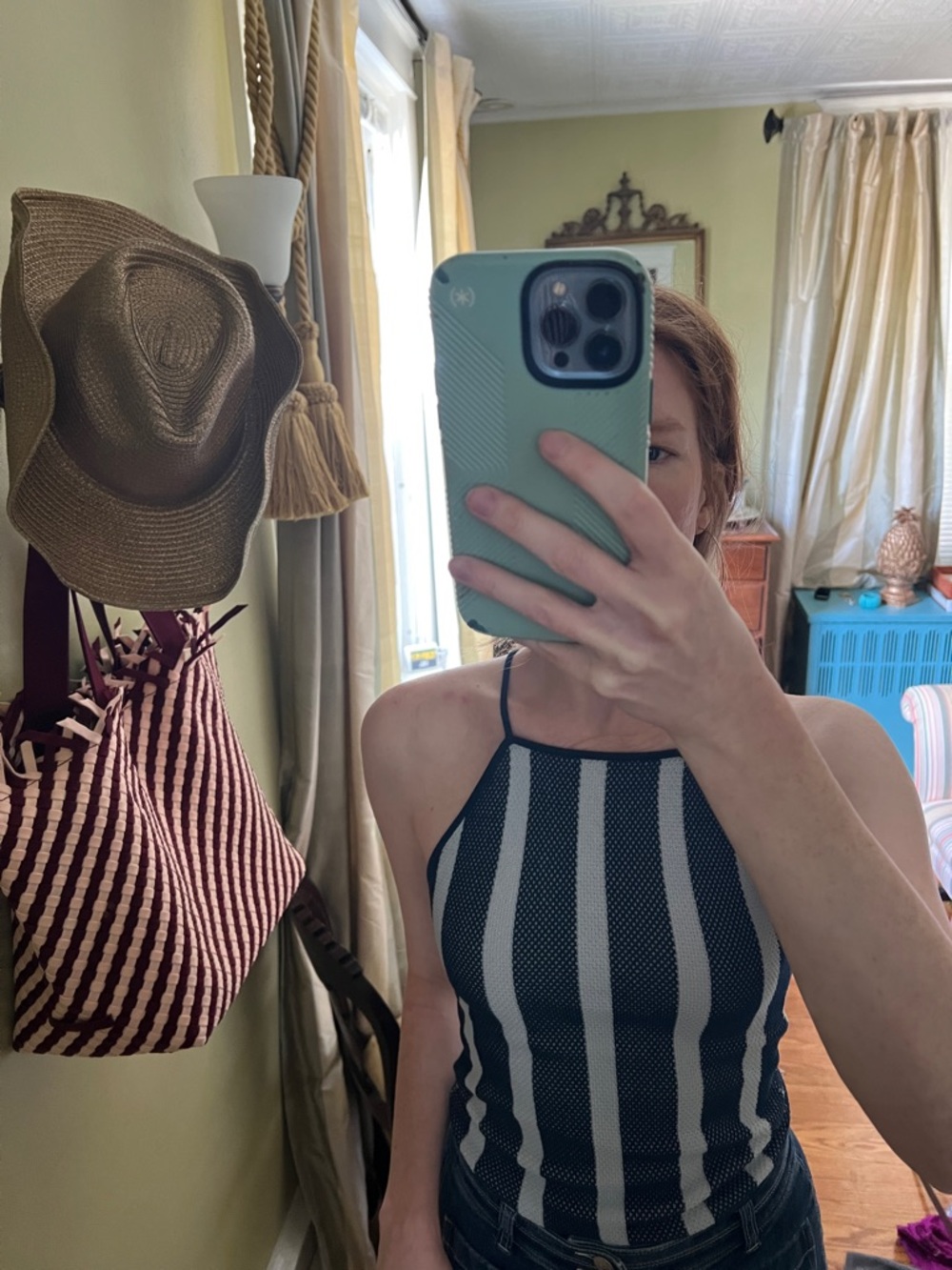 Club Monaco XS Navy and White Striped Tank Top